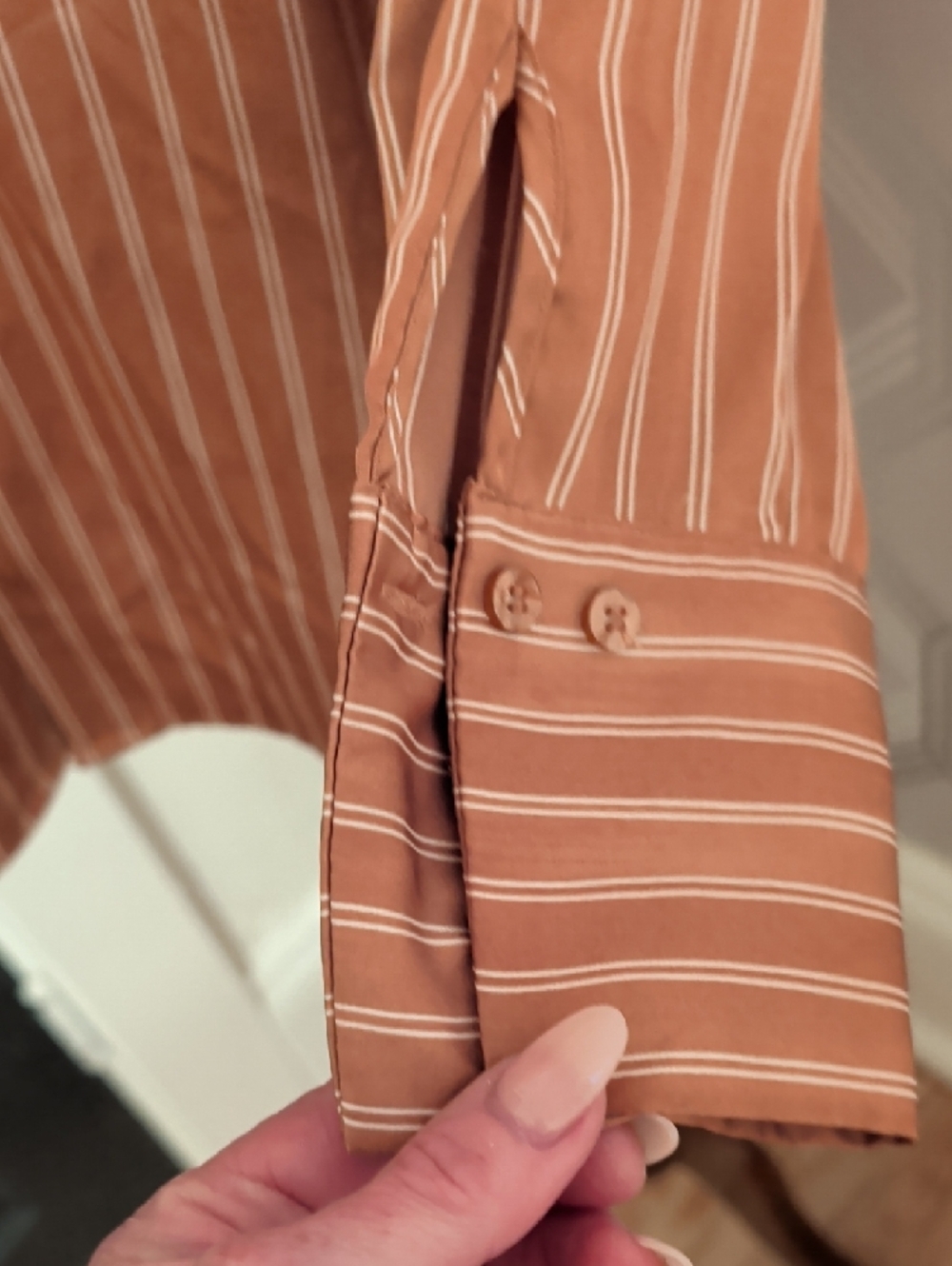 Women's Rust Striped Button-Up Blouse - Picture 3 of 8